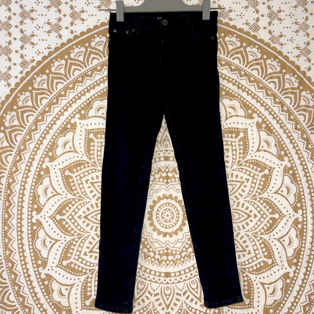 “TRACTOR” GIRLS BLACK BUTTON & ZIP-UP SOFT JEGGINGS WITH POCKETS, SIZE 8
